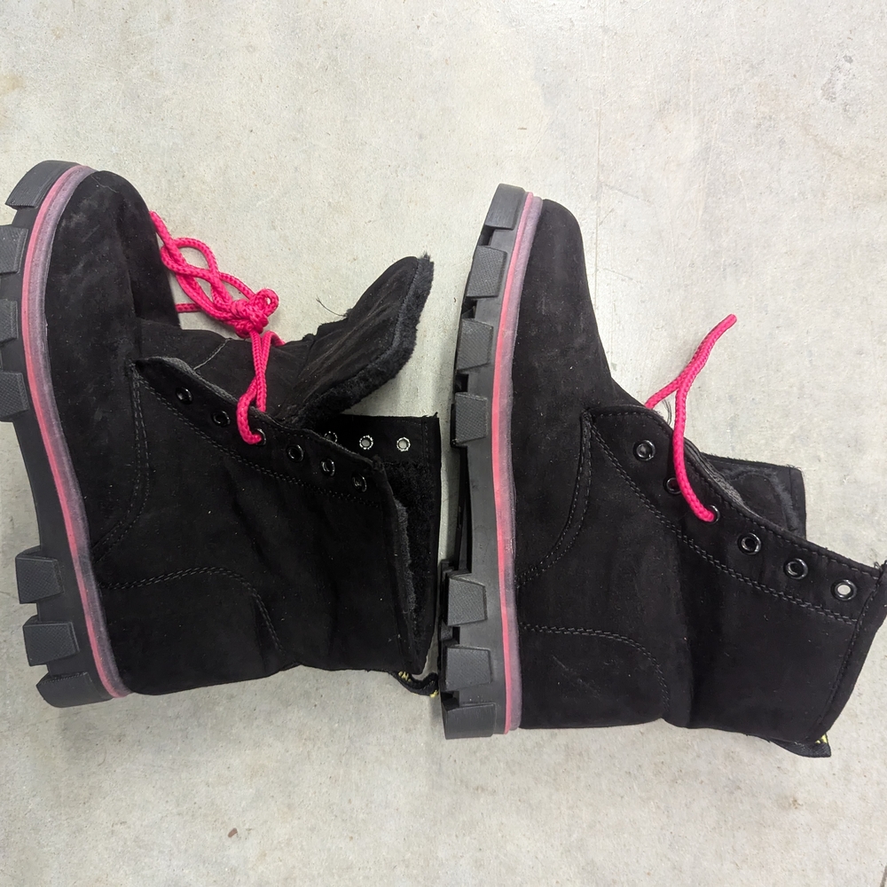Black Suede Lace-Up Women's Boots with Pink Accents